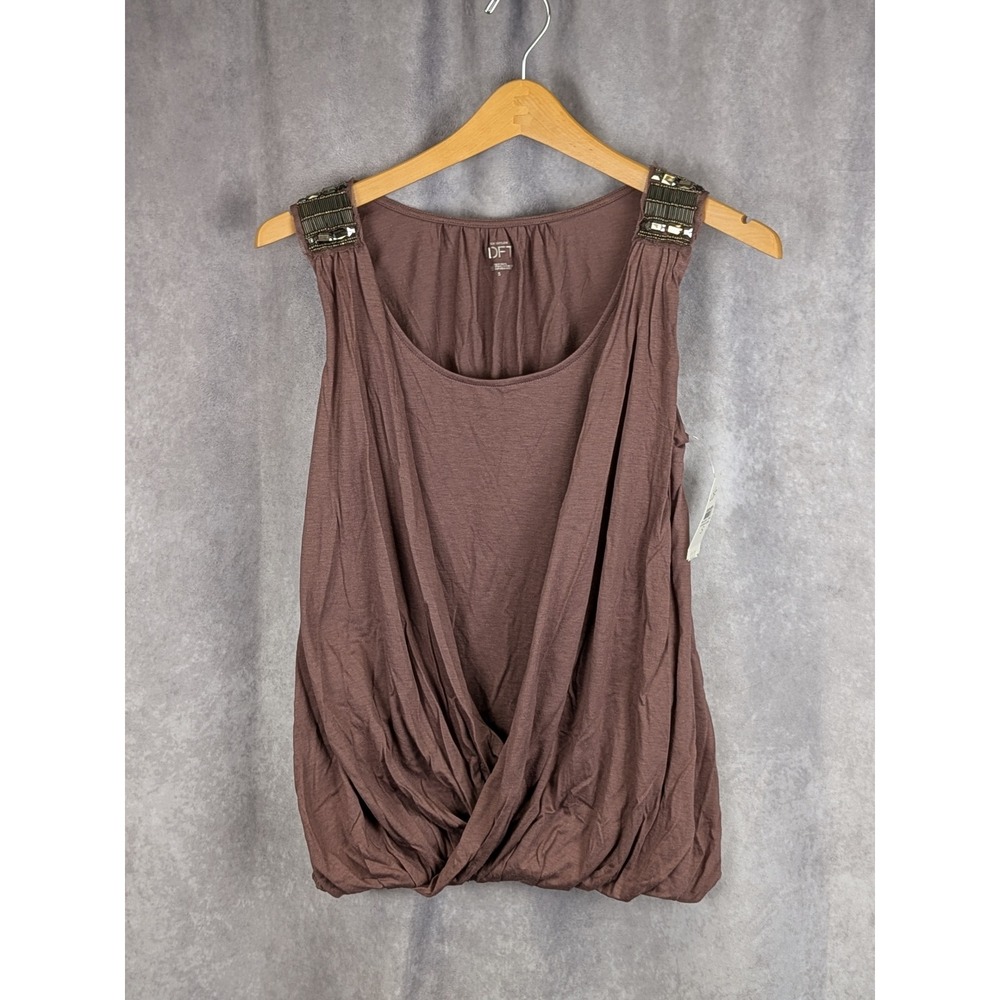 Ann Taylor Loft Womens Embellished Shoulder Draped Bubble Hem‎ Tank Top Brown S